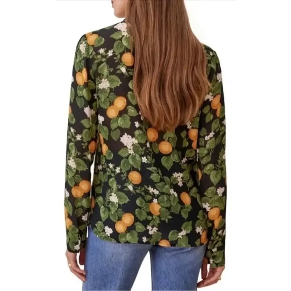 Reformation Violet Long Sleeve Button Front Blouse In Clementine Oranges Small - Picture 10 of 11